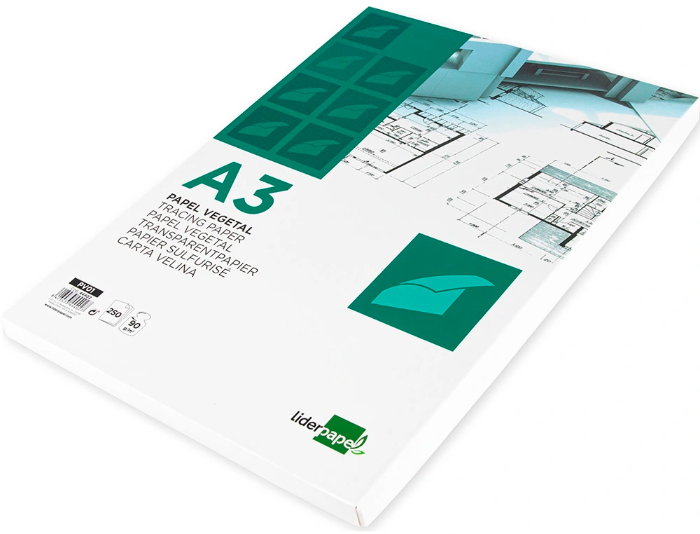 PAPIER VGTAL LIDERPAPEL CALQUE HAUTE TRANSPARENCE SURFACE RGULIRE SATINE 90G/M2 A3 297X420MM