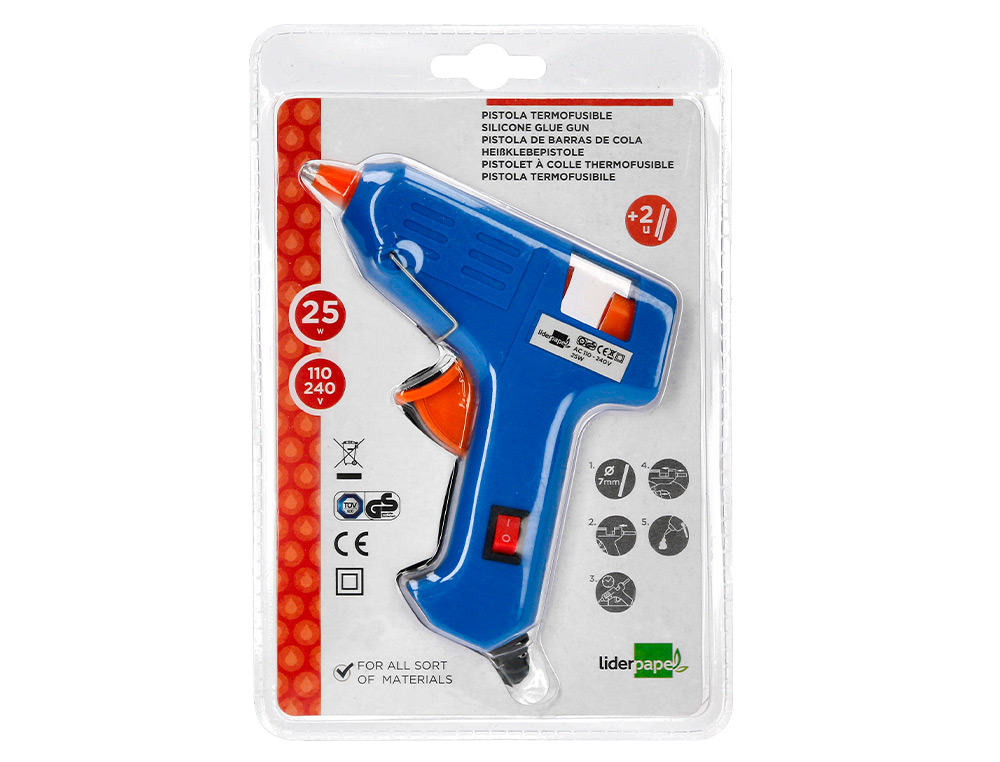 PISTOLET COLLE LIDERPAPEL PUISSANCE 25W INCLUS 2 BTONS COLLE 7MMX100MM