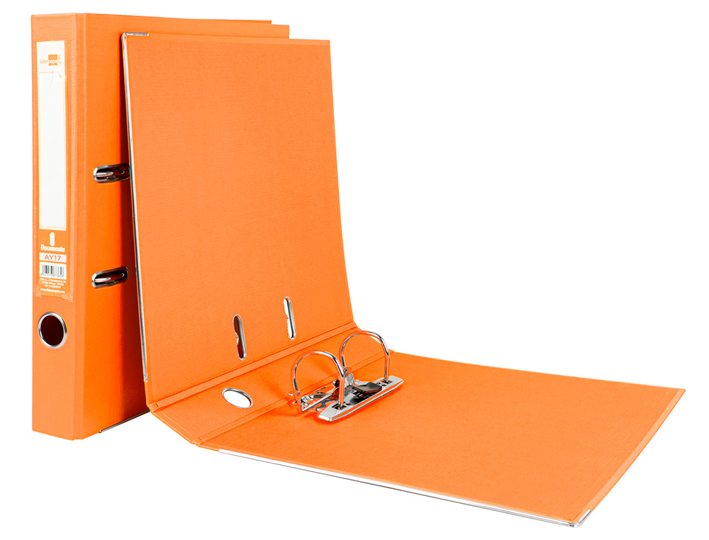 CLASSEUR LEVIER LIDERPAPEL A4 DOCUMENTA CARTON REMBORD 1,9MM DOS 52MM RADO MTALLIQUE COLORIS ORANGE