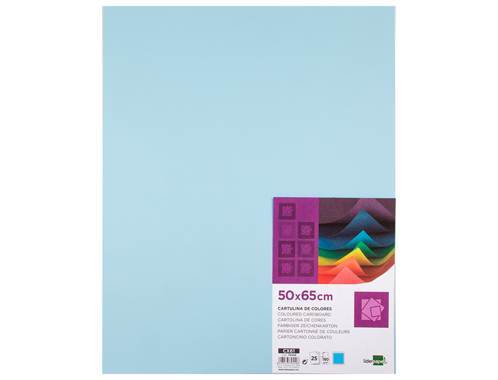 PAPIER CARTONNE LIDERPAPEL 50X65CM 180GR COLORIS BLEU    PAQUET 25 FEUILLES