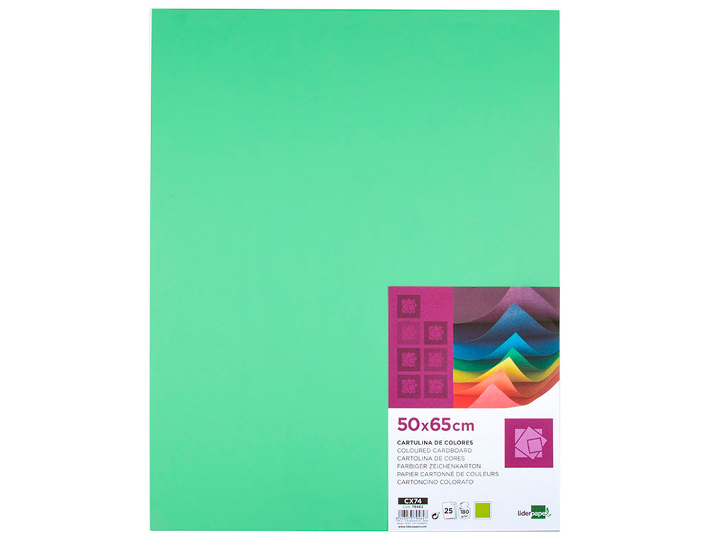 PAPIER CARTONNE LIDERPAPEL 50X65CM 180GR COLORIS VERT    HERBE PAQUET 25 FEUILLES
