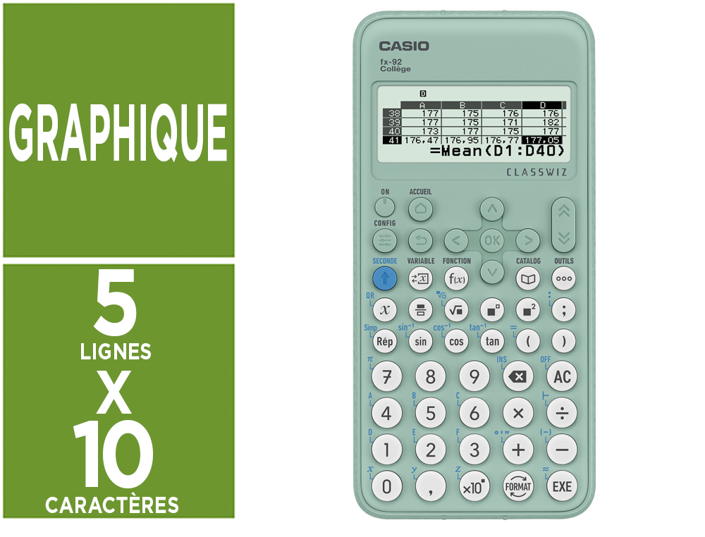 CALCULATRICE CASIO SCIENTIFIQUE FX 92 COLLGE CRAN GANT 5 LIGNES STATISTIQUES TABLEAU VALEURS 166X77X14MM 100G