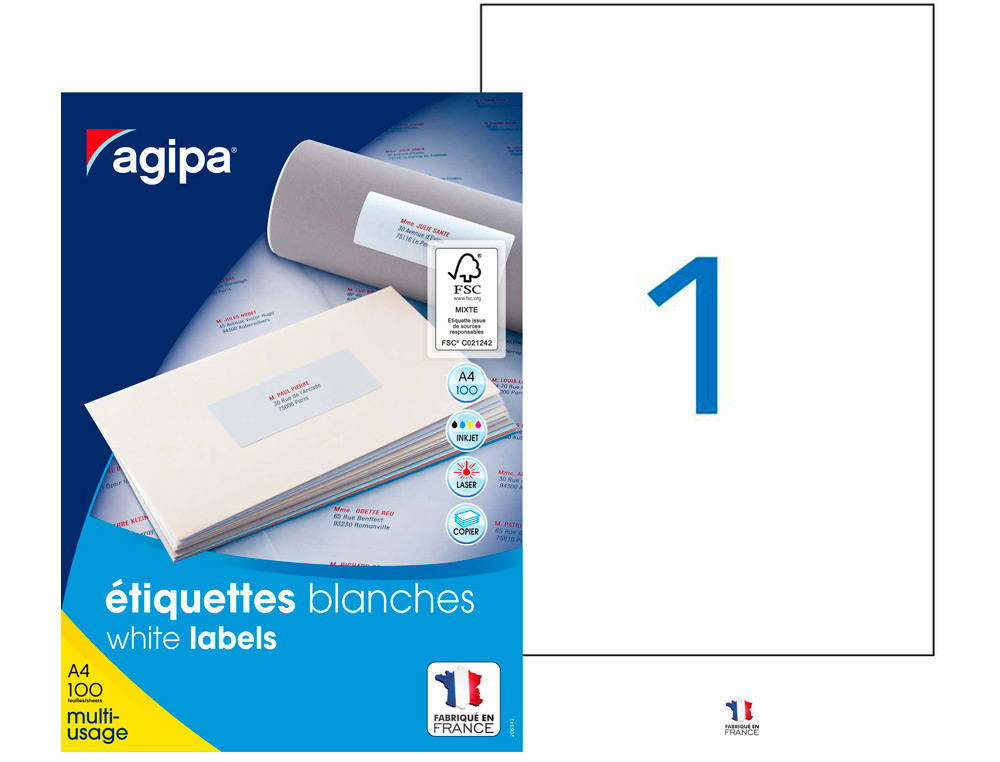 TIQUETTE ADHSIVE APLI AGIPA MULTI-USAGE 210X297MM TOUTE IMPRIMANTE BOTE 100 UNITS